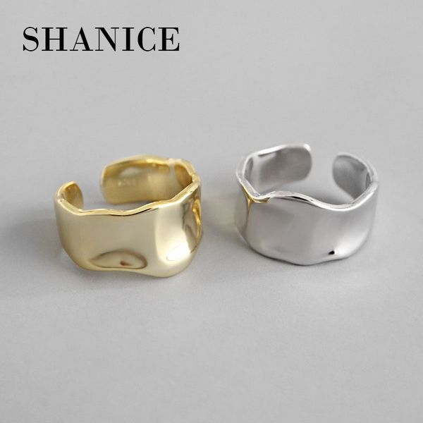 

shanice 925 sterling silver european and american jewelry simple irregular concave-convex ring fashion tide flow open ring, Slivery;golden