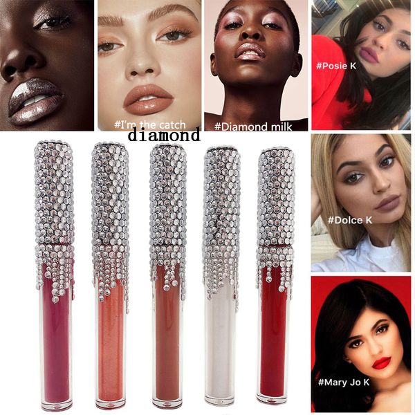 

Lip ba e 5 color liquid lip tick diamond lip glo et matte lip tick red velvet co metic lip makeup without logo