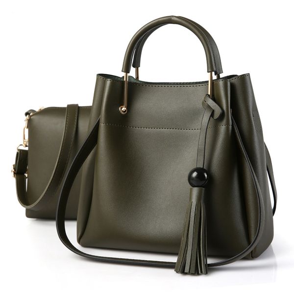 

hbp woman bag bags fashion women 2 pcs/set composite bags 2020 female leather handbag shoulder messenger bag army green