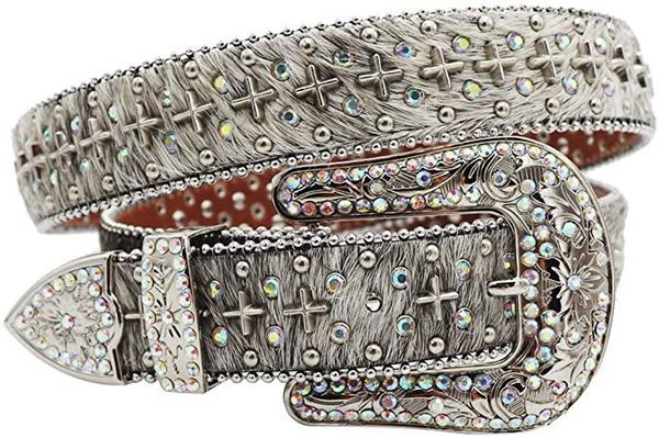 

swarovski rhinestone belt for womens fashion western cross conchos studded belt removable buckle, Black;brown