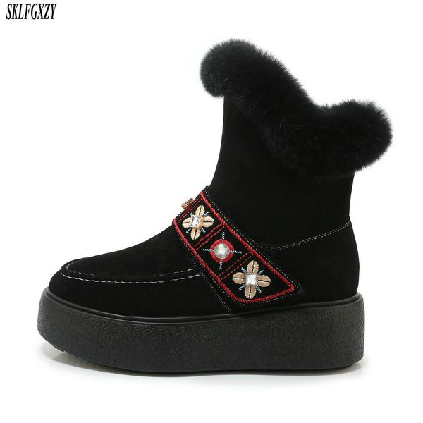 

sklfgxzy winter boots shoes woman genuine shearling snow boots black size 34-39 ing