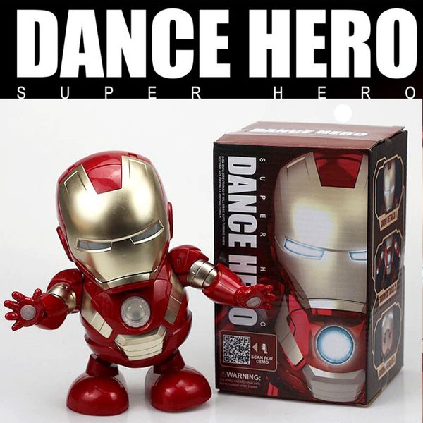 

dance iron man action figure toy robot led flashlight with sound avengers iron man hero electronic toy kids gift toys