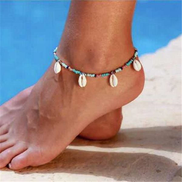 

elastic force monolayer can adjust foot ornaments woman posimi second wind natural shell colour measly anklet barefoot jewelry, Red;blue