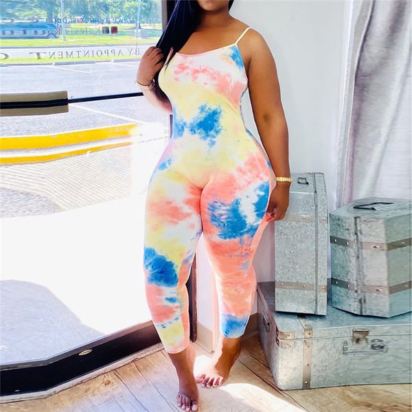 

women's jumpsuits & rompers fashion fitness tie-dye print womens jumpsuit v neck 2021 sleeveless sporty, Black;white
