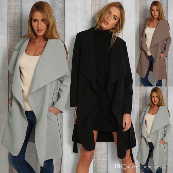 

fashion lamb wool coat women jackets spring and autumn fashion v neck lace up pocket long sleeve womens clothing, Black