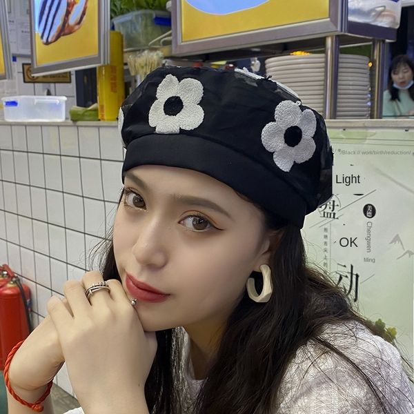 

p concave shape flower mesh female sweet cute breathable painter painter's hat beret beret pumpkin hat, Blue;gray