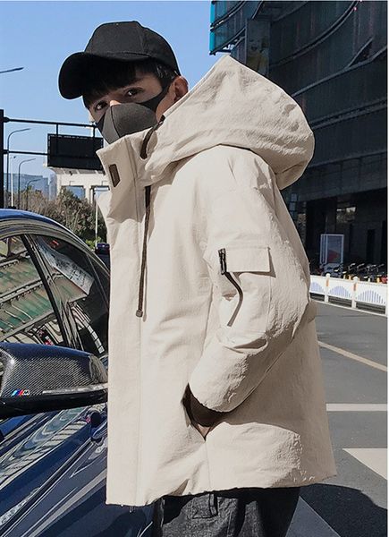 

2019 men's hooded white duck down coats male windproof zipper outwears solid color thick warm winter down jackets, Black