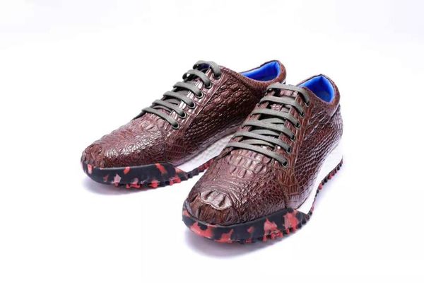 

real genuine crocodile skin leather men shoe with cow skin lining crocodile head men flat shoe 2019 new design brown colors, Black