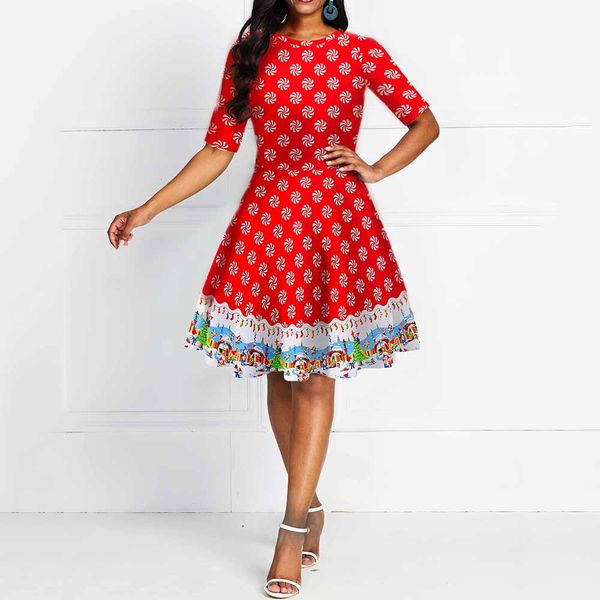 

christmas print dress high waist autumn winter festival party dress vintage women x-mas casual elegant vestidos robe, Black;gray