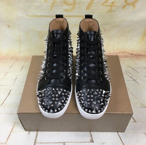 

2019 мужского шипастого sneaker кружевных pik pik шипованной обуви класс люкс, дизайн red подошва high top тренеры открытые прогулки повседн, Black