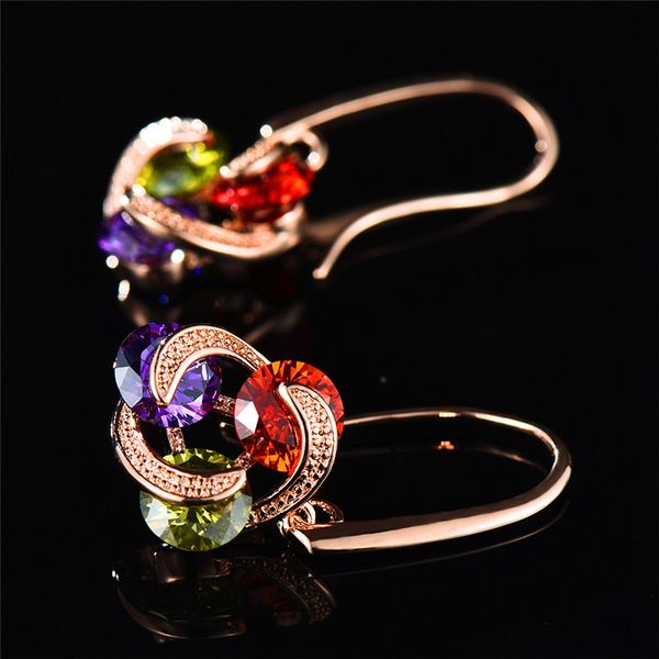 

boho female big colorful flower earrings yellow gold rainbow zircon earrings vintage red purple wedding hoop for women, Golden