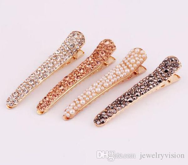 

s150 europe fashion jewelry women's rhinestone hairpin hair clip dukbill toothed hair clip bobby pin lady barrette, Golden;silver