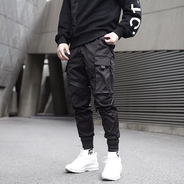 

2019 new style male sweatpants joggers pant mens spring antumn fashion retro solid color multi-pocket long pants trousers s-3xl, Black