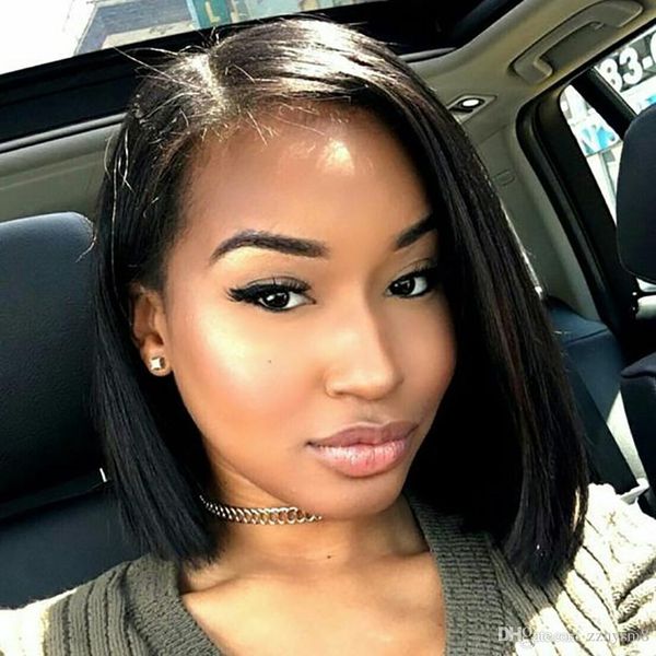 

lace front human hair wigs bob wig full for black women natural color brazilian remy hair