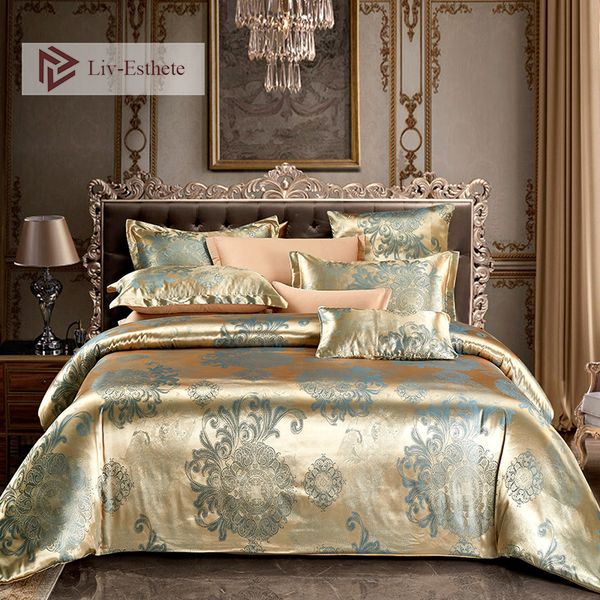 

liv-esthete euro jacquard bohemia luxury bedding set double  king duvet cover flat sheet decorative bed linen for wedding