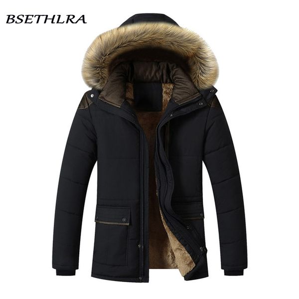 

fur collar hooded parka jacket men 2018 hot sale warm wool liner mens jackets and coats clothing windbreak jackets men 5xl, Black;brown