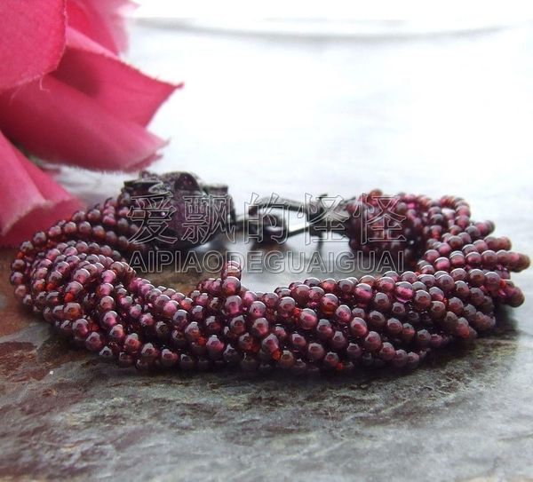 

b071010 natural 13 strands 3mm garnet bracelet cz clasp, Black