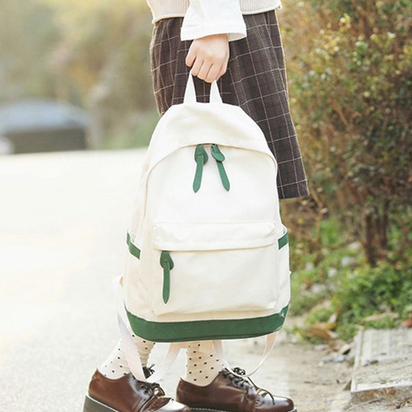 

harajuku canvas bag women large capacity backpack fashion panelled color travel backpack contrast color teen girl schoolbags