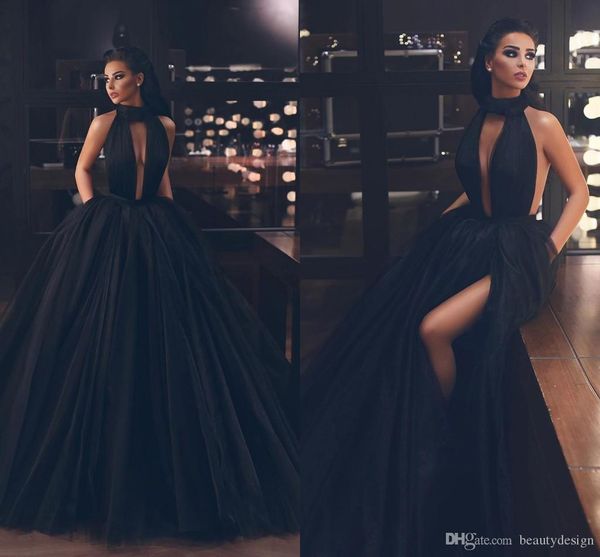 

black prom dresses 2020 keyhole neck floor length puffy tulle floor length formal pageant party dresses evening gowns