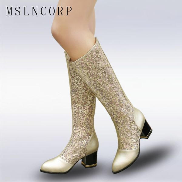 

size 34-43 2018 new women summer boots fashion mesh gladiator sandals female knee high boots mujer breathable zip lace boot, Black