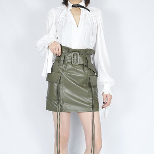 

2019 new fashion genuine sheep leather skirt e42, Black