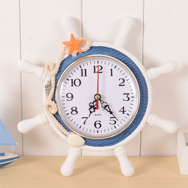 

home decoration electronic wooden rudder shape wall clocks mediterranean sea sailing wall clock for kids room decoration