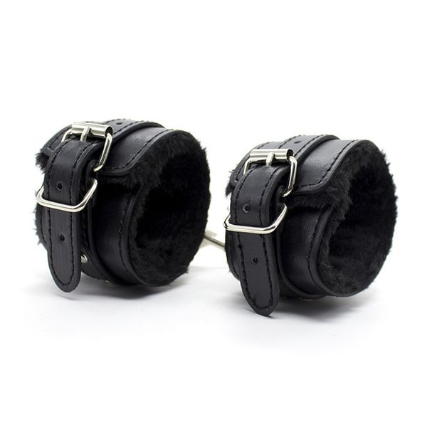 

bras sets pu leather plush handcuffs for bondage women adjustable ankle fetish slave toys couples adult, Red;black