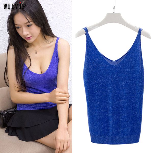 

woman fashion v-neck shining knit sweater tank spring summer autumn casual vest solid lady camis blouse 9554, White