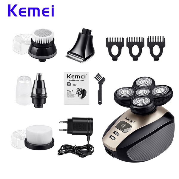 

kemei km-1000 5 in 1 electric shaver rechargeable 5 blades razor nose ear hair beard trimmer 5d hair clipper face care for man