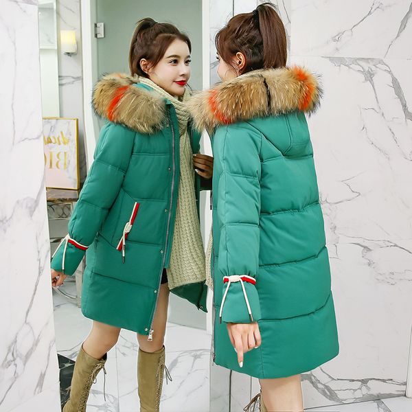 

wholesale winter new big fur collar female models in the long section of the new down jacket cotton coat size s-4xl, Black