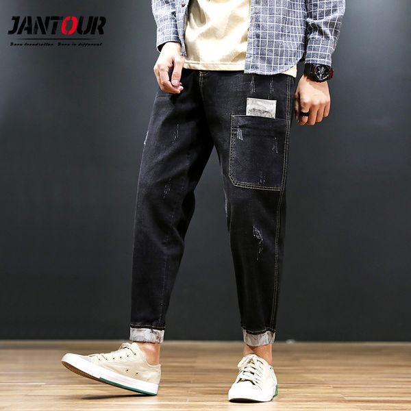 

autumn ankle-length jeans men straight tube loose retro harlan blue jean pocket skinny pants homme big large size 42-44-46-48