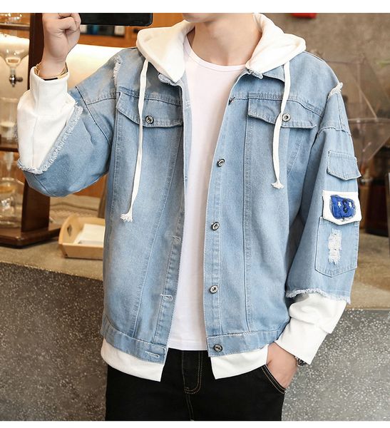 

fashion mens denim jacket with hooded for autumn and winter new arrival men casual streetwear jackets mens clothes, Black;brown