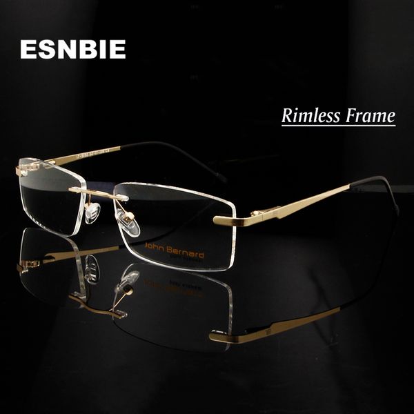 

esnbie alloy gold men's rimless eyeglasses frame men women myopia optical frame metal square eyewear prescription glass, Black