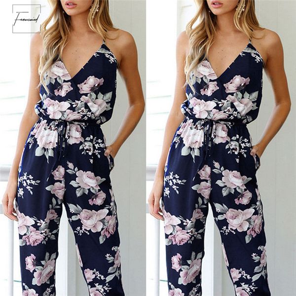 

trendy jumpsuit new women clothes summer bodycon party backless flower print sleeveless one polyester v neck pieces, Black;white
