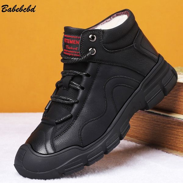 

babebcbd winter hundred men's cotton-padded shoes wool warm winter outdoor casual cotton fur-in-one high-help men's boots, Black