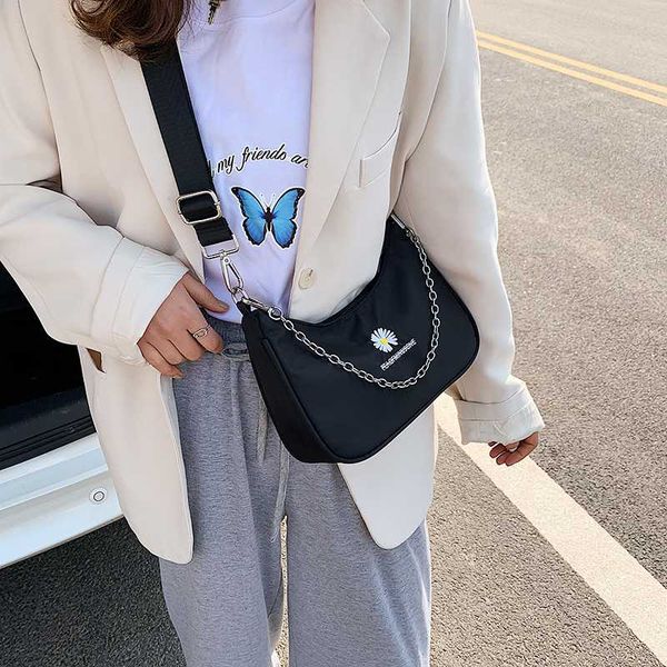 

fantasy small daisies canvas bags for women chain saddle bag underarm bag flower trendy wild crossbody messenger ins