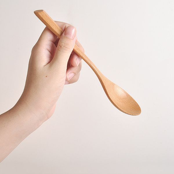 

19cm tableware wooden spoon bamboo kitchen cooking utensil tool soup teaspoon catering long handle wood spoons forks for children