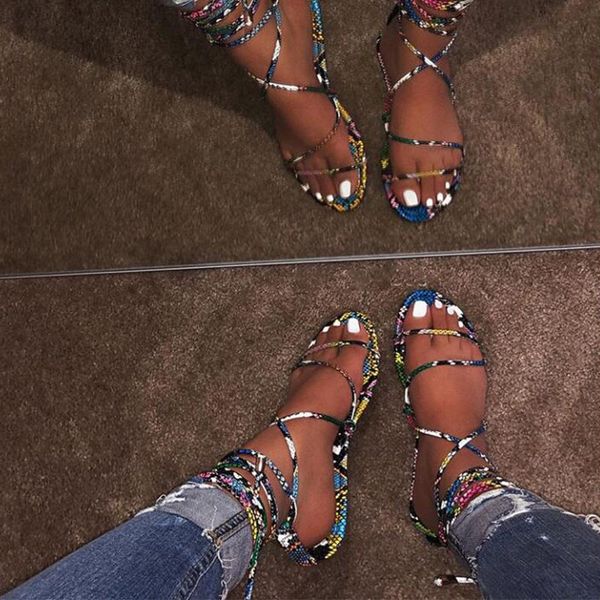 

summer women thong sandals candy color corss tied female bohemia lace up casual beach shoes ladies fashion flat footwear 2020, Black