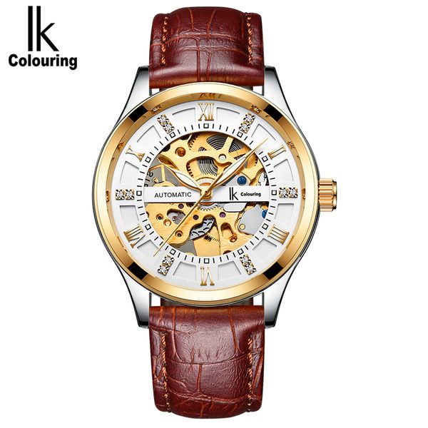 

ik men automatic watch men's business mechanical watchwatch mechanical watch men's automatic middle luminous trend hollow, Slivery;brown