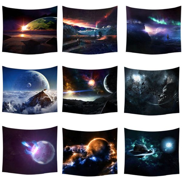 

space stars beyond scenic mountains pattern in space large size 150cm 200cm indoor tapestry outdoor camping mat home decoration