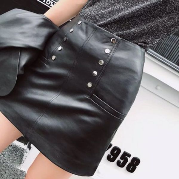 

2018 new fashion genuine sheep leather skirt g20, Black