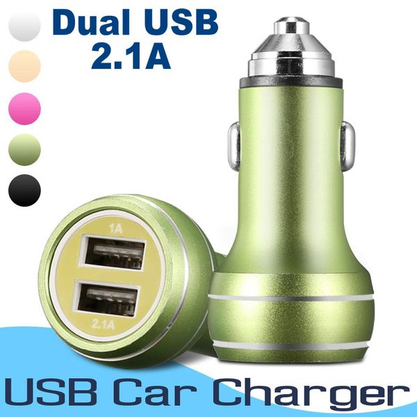 

universal 5v 2.1a dual usb ports alloy metal car charger auto power adaptor for samsung huawei android phone gps pc