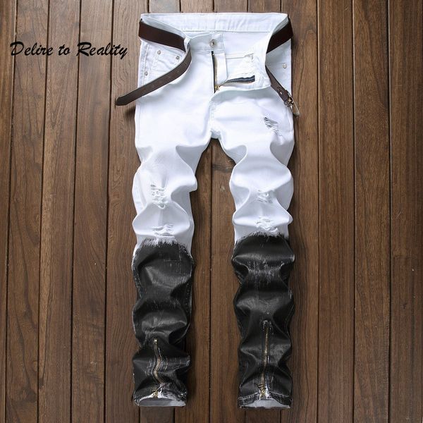 

men's distressed ripped skinny jeans fashion designer slim motorcycle moto biker mens denim pants js187, Blue