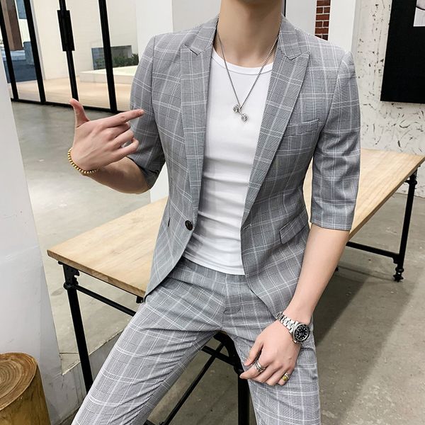 

fashion short-sleeved men's jacket 2019 new seven-point sleeve suit korean version of the thin section handsome small suit, White;black
