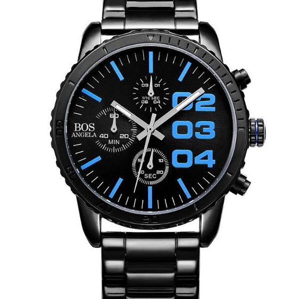 

multi-function chronograph code watch quartz male watch luminous speed measurement small three needle stainless steel watchband folding buck, Slivery;brown
