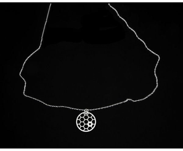 

5pcs love heart geometric honey comb bee hive necklace cute hexagon honeycomb chain clavicle necklace jewelry accessory present, Silver