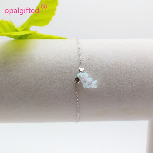 

1pc/lot)synthetic white mermaid opal bracelet with silver 925 chain bracelet for women with high quality, Black