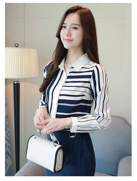 

женская верхняя одежда блуза женщина новая мода корейских женщин блузка с длинными рукавами тонкий шифон блузка ol стиль slim fit women top, White