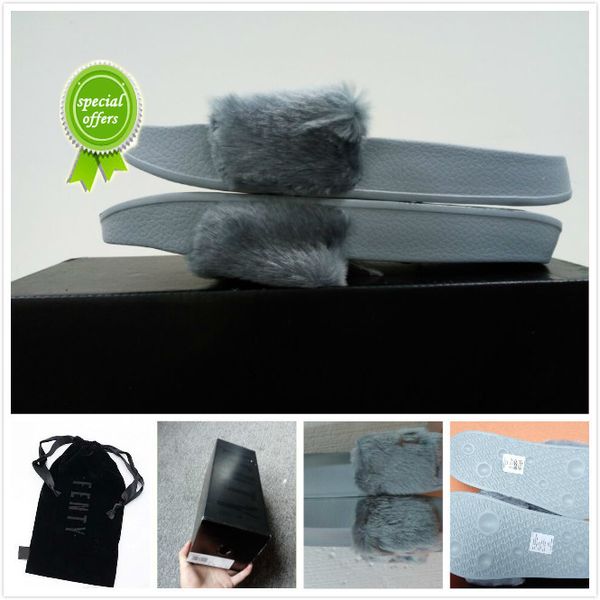 

rihanna fur leadcat fenty slides slippers women men house winter slipper home shoes woman warm slippers pantuflas bag2, Black