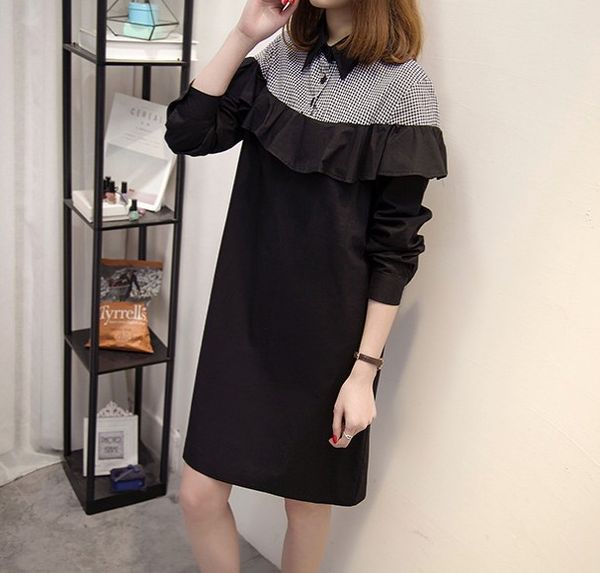 

summer elegant maternity shirt clothes polyester pregnant woman maxi patchwork dress boat-neck plus-sized kneelength long sleeve, White